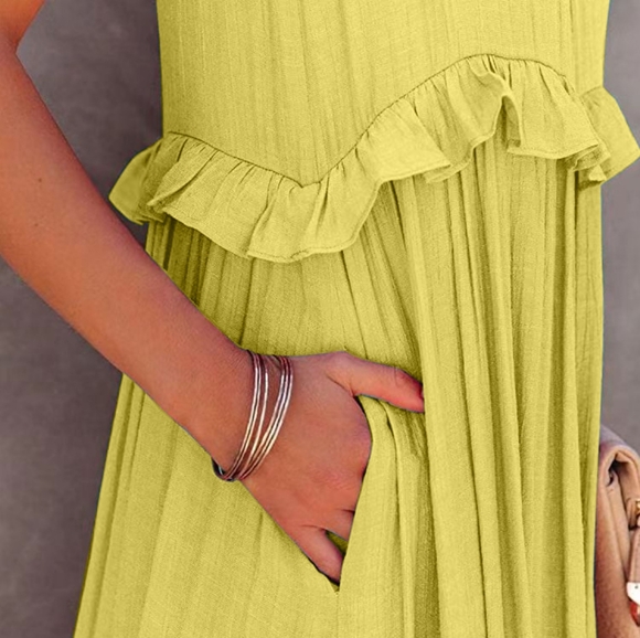 Ruffle Sleeveless Tie Back Tiered Summer Pocket Oversized High-Low Maxi Dress - Picture 5 of 13